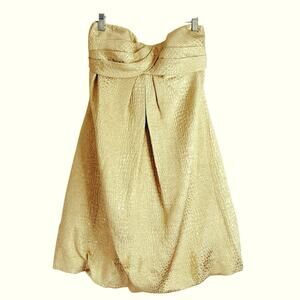 Caché Gold Lamé Vintage 90s Snakeskin Brocade Strapless Mini Dress